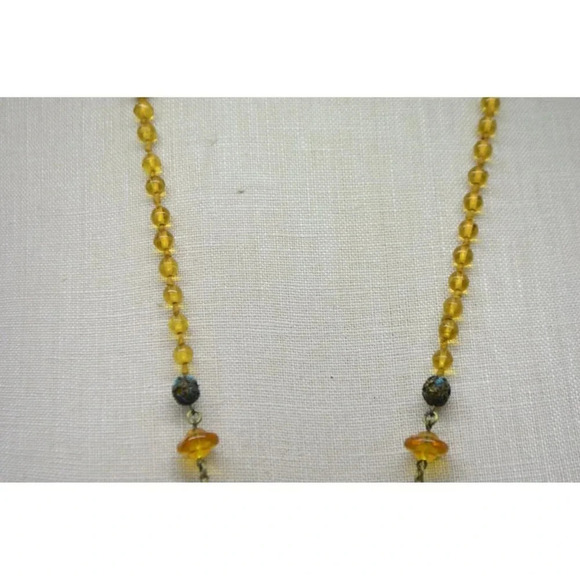 Victorian Topaz Glass Rhinestone Filigree Bead Beaded Pendant Necklace - Picture 5 of 7